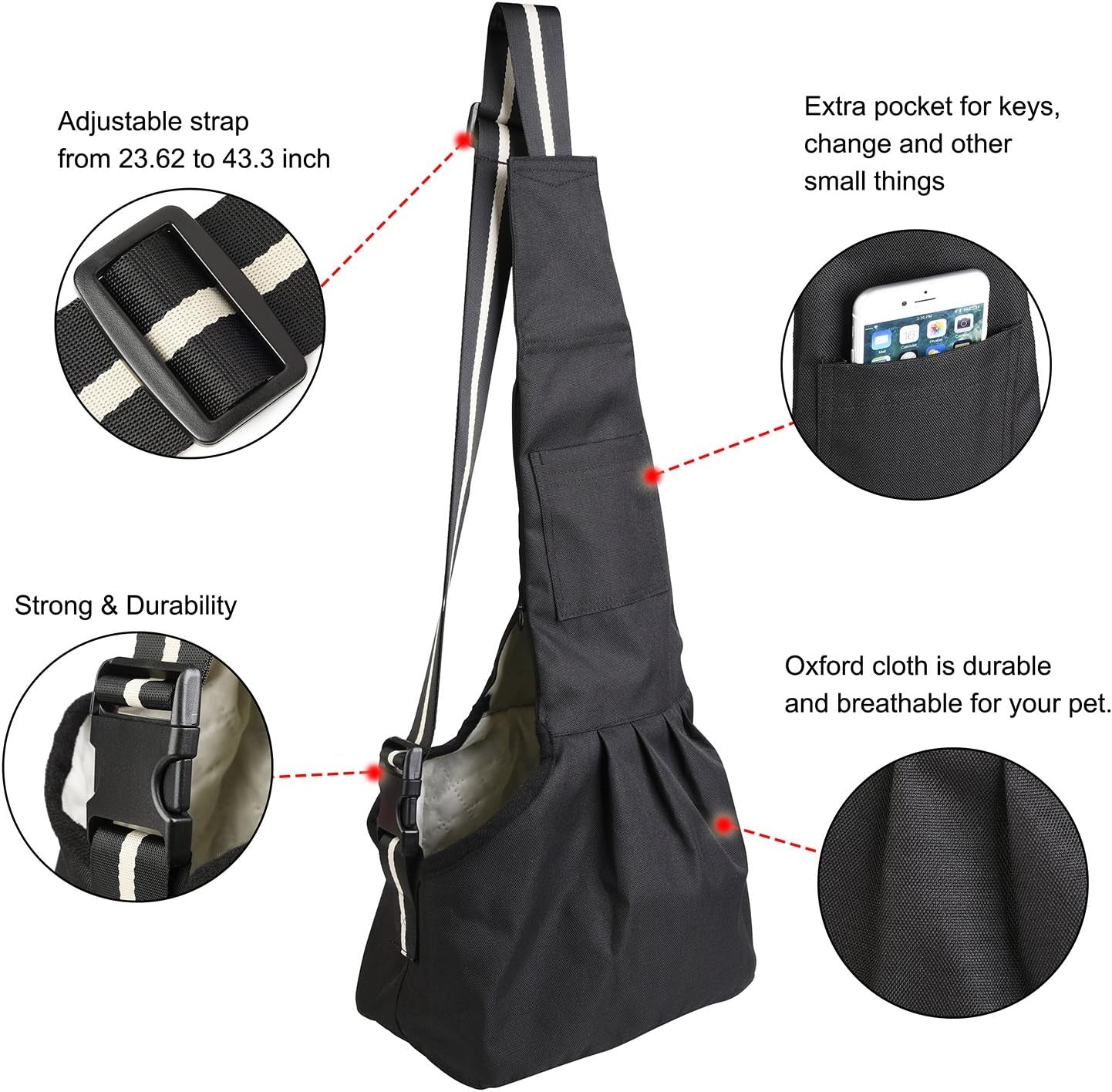 Small Pet Dog Cat Sling Carrier Bag, Adjustable Hands-Free Pet Sling Oxford Cloth Carriers Papoose Bag for Suitable for Puppy, Small Dogs, and Cats for Outdoor Travel